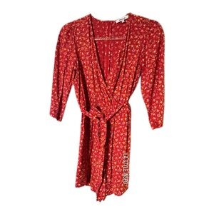 Madewell Floral Belted Romper Long Sleeve Deep V Neck Size 0